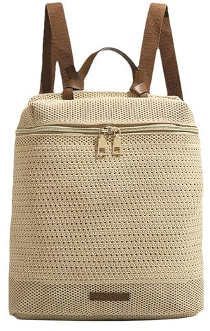 Anopo Mochila Pequeña de Paja para Mujer Estilo Bohemio con Cordón Hecha a Mano para Playa Bolso de Hombro Mochila Informal para Vacaciones de Verano Caqui