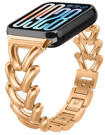 KeHowy Armband für Xiaomi Smart Band 9 Pro/10 Pro/8Pro/Redmi Watch 6 Active | für Xiaomi Redmi Watch 6/5/4,Xiaomi Redmi Watch 6 Lite/6 Active, Damen Elegant Einkettiges Metall Ersatzarmband, Roségold