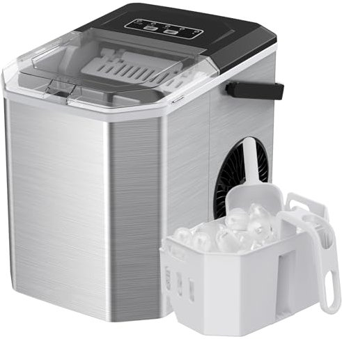 Silonn Ice Maker Countertop, Portable Ice Machine with Carry Handle, Self-Cleaning Ice Cube Makers with Basket and Scoop, 26lbs in 24h, 9 Ice Cubes Ready in 6 Mins, Ideal for Home, Kitchen and Camping