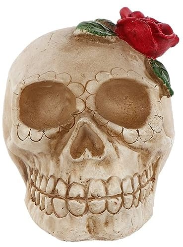 PAGJHRFJG Home Decor Halloween Skull Statue Light LED Day of Dead Flower Skull Statue Light Resin Horror Skull Prop C