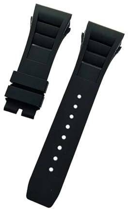 SEQLTWFC Weiches, buntes, 25 mm x 20 mm großes, wasserdichtes Armband aus Naturkautschuk, kompatibel mit dem Uhrenarmband von Richard Mille(Noir,25mm No buckle)