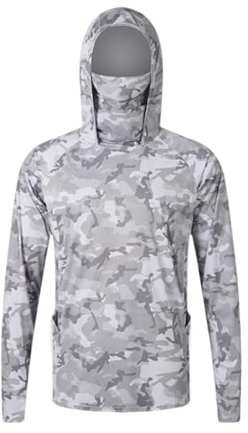 Bastwahl T-Shirt Anti UV Homme - Anti-UV UPF 50+ à Manches Longues Protection Solaire avec Masque Sweats à Capuche Pull Fonctionnelle D'extérieur Stretch Léger Jacket la pêche en Plein air Surf