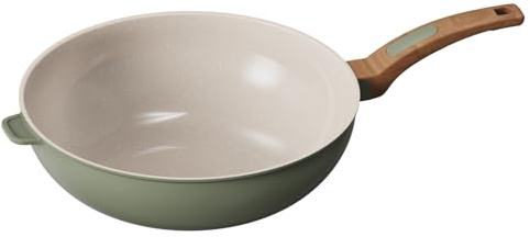 Cooksmart Signature 30cm Wok Pan – Cast Aluminium | Non-Stick | PFOA & PFAS Free | Induction, Gas, & Electric Hob Compatible | Dishwasher Safe | Ergonomic Handle (Sage Green)