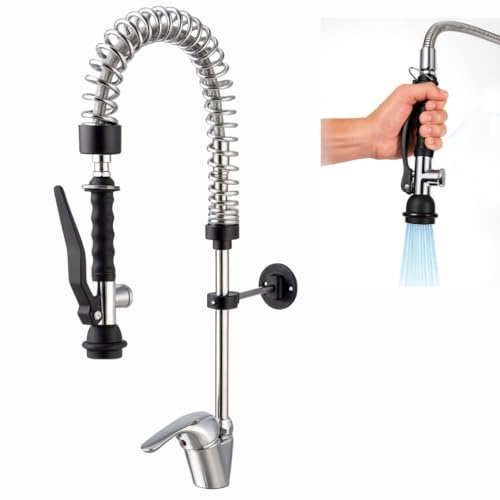 GOLDMAN SERVICE Robinet de cuisine industriel monocommande noir extensible avec pulvérisateur | Pommeau pulvérisateur Eco Saver pour hôtellerie et maison | Design compact et flexible