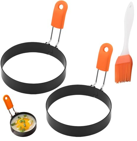 2Pcs Silicone Egg Rings for Frying Molds Easy Fried Egg Ring Pan Circles Moulds for Fried Eggs Circle Stainless Crumpet Rings Non Stick Shaper Breakfast Household Kitchen Cooking Tool Omelette(Orange)