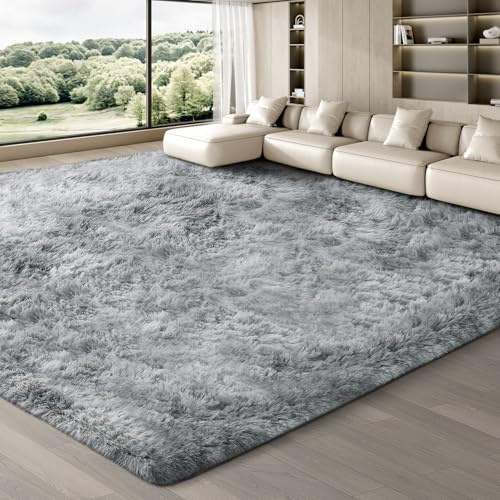JOJOSEE Hochflor Teppich Wohnzimmer, 240 x 340 cm, Hellgrau | Anti-Rutsch Wohnzimmerteppich, Waschbarer Flauschiger Teppich für Schlafzimmer & Kinderzimmer