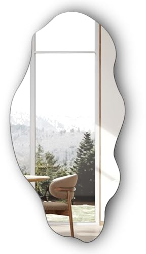 SMTDeco Design Wandspiegel Modern Organisch Groß 100x50 cm– Asymmetrischer Spiegel für Wohnzimmer Flur & Badezimmer– Unförmig & Modern ohne Rahmen– DIY Montage: 360° Drehbar – Statement Wanddeko
