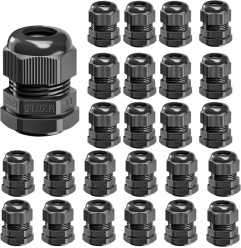 15 Pcs M20 Adjustable Cable Glands,20mm IP68 Waterproof Adjustable Nylon Cable Grommet Strain Relief Wire Connectors for Outdoor Electrical Wiring(Black)