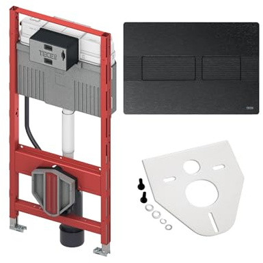 BADfabrik24 TECEprofil WC-Modul 1120 mm mit Uni-Spülkasten, TECEnow Betätigungsplatte, Montageset Wand-WC/Bidet, Komplettset (Graphit gebürstet mit Linienstruktur)
