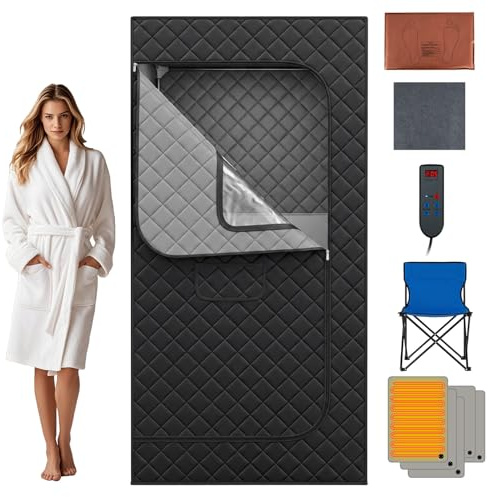 HOMFME Portable Infrared Sauna Box, Full Body Sauna Tent with 3/4 Heaters | Timer, Remote Control, Heated Foot Pad, & Chair, Indoor Personal Home Spa for Relaxation Muscle Relief Detox