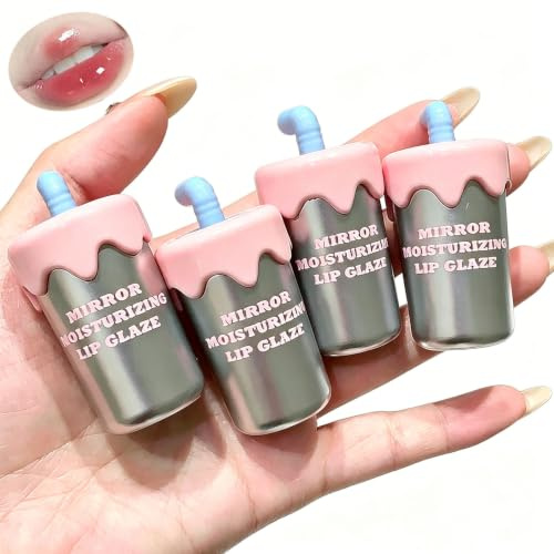 4 Farben spiegelglänzender Lipgloss, feuchtigkeitsspendender langanhaltender Lip Glaze für aufpolsternde saftige Lippen für Damen