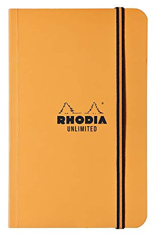 Rhodia 118858C Notizbuch Unlimited (mit Gummizug, 90 x 140 mm, mit zweifarbigem Gummizug, 60 Blatt, kariert) 1 Stück, orange