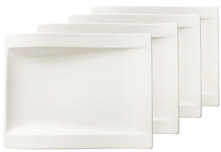 Villeroy & Boch 10-2525-2646 NewWave Frühstücksteller Rechteckig, Porzellan, Weiß, 31.70 x 23.20 x 7 cm, 4 Einheiten