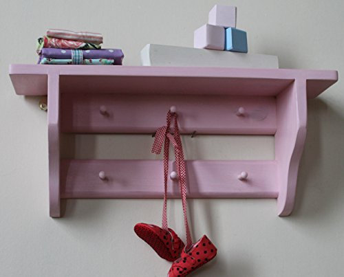 Shakers Style Nursery Shelf, Double Rail of pegs, 6 pegs, Rose Blush Shabby Chic Finish