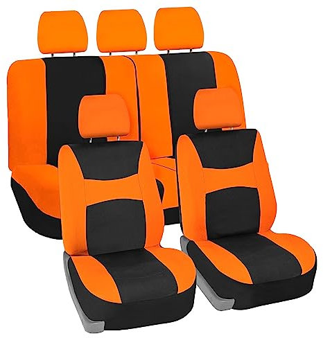 FH Group Autositzbezüge Orange Universal Fit Bucket und Bankbezug passend für die meisten Autos, SUVs und Trucks (Komplettset Airbag kompatibel mit geteilter Bank) FB030ORANGE115