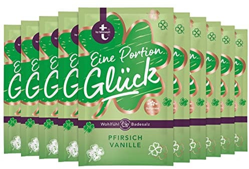 t: by tetesept Badesalz Eine Portion Glück – Hauchfeine Puderkristalle mit Pfirsich und Vanille - Bade-Geschenk für die Sinne – 10er Pack (10 x 60 g)