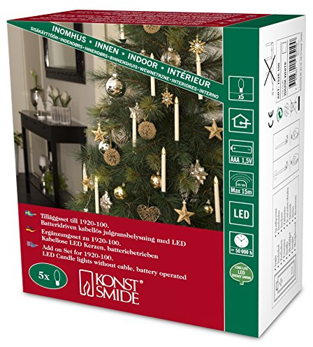Konstsmide LED Baumbeleuchtung, 5 Baumkerzen, Zusatzset für 1920-000, 5 warm weiße Dioden, batteriebetrieben, Innen, 10 x AAA 1.5V (inkl.) - 1925-100
