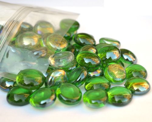 ARSUK Glass Pebbles Decorative Stones Beads Nuggets Gems Mosaic Tiles for Vases Craft Garden Bowls Fish Tank (70-80 Clear Pebbles) (80 pcs Green)
