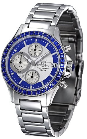 FIREFOX FFS177-103 blau Damenuhr Edelstahl Chronograph Zirkoniasteine massiv Edelstahl Sicherheitsfaltschließe 10 ATM Prüfdruck