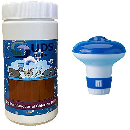SUDS-ONLINE Floating Dispenser + 50 Ultimate Chlorine Tablets 20g Hot Tub Swimming Tablet