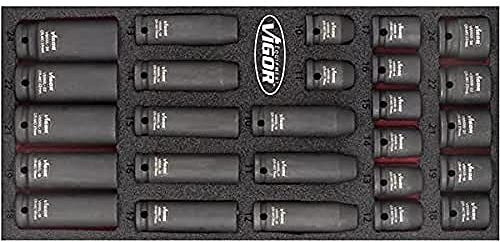 VIGOR Schlagschrauber Steckschlüsseleinsatz-Satz, V5602, 1/2″, Länge 393 mm | 1/2 Zoll (12,5 mm) Vierkant hohl, Antrieb 1/2 Zoll (12,5 mm) Vierkant hohl, Abtrieb Außenprofil Sechskant, Länge 393 mm