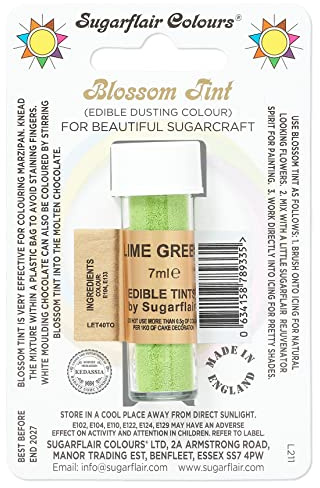 Sugarflair Blossom Tint Lime Green Food Colouring and Dusting Powder, Matt Finish, Brush On or Mix with Rejuvenator Spirit to Create a One of A Kind Cake - 7ml