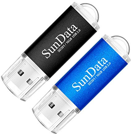 SunData 2 Pezzi 16GB Chiavetta USB Pen Drive 16GB Metallo USB2.0 Unità Memoria Flash Thumb Drive per Archiviazione Dati con Luce LED (2 colori: Nero Blu)
