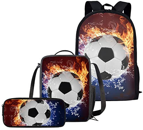 chaqlin Cool 3D Football Backpack Set Enfants Enfants Grands Sacs à Livres Ensemble De Cartable pour Enfants 3 Pièces avec Sacs à Lunch Petit Porte-Crayon Cadeaux Retour à L'école