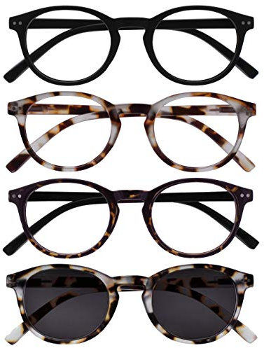 OPULIZE Zen 4er-Pack Lesebrille Mit Sonne Leser Schwarz Licht Dunkel Braun Klein Herren Damen RRRS24-11T21T +1,50