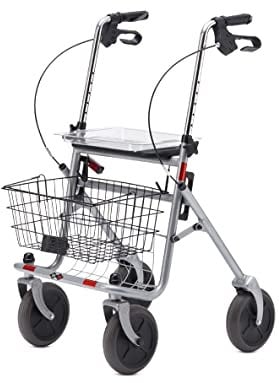 Bischoff & Bischoff Senio Rollator, faltbar - Standard-Rollator mit großen Rädern für drinnen und draußen, höhenverstellbare Gehhilfe inkl. Korb, Tablett & Stockhalter