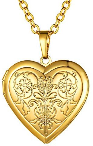 GoldChic Collar Porta Foto Colgante Guardapelo Corazon de Oro, Camafeos Relicarios para Foto Imagen de Memoria