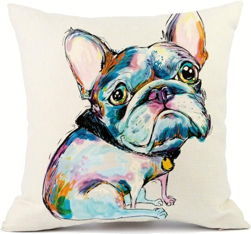 Redland Art Niedlicher Haustier-Kissenbezug, Motiv: Frenchie Baby Hund, Leinen, Sofa, dekorative Kissenbezüge für Heimdekoration, 45,7 x 45,7 cm
