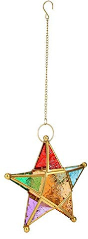 HERCHR Dekorative Kerzenlaternen, hängende Teelicht-Kerzenhalter im marokkanischen Stil für Innen-Innen-Terrassendekor, 7,4 x 7,4 x 2,3 Zoll(Gold)