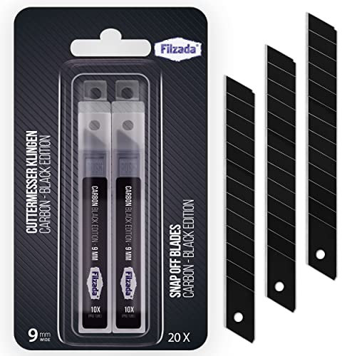 Filzada® 20x Lame di ricambio per taglierino 9mm Nero - Lame ultra affilate per coltelli per tappeti - Lame a scatto per coltelli Cutter 9mm