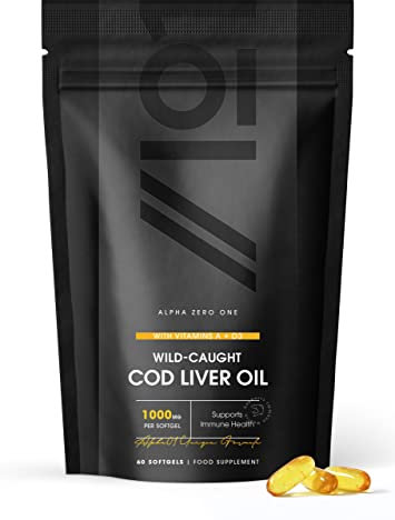 Cod Liver Oil 1000mg – 60 Softgels – Wild-Caught & Cold-Pressed - Source of Omega-3 Fatty Acids – Rich in Vitamins A & D3 – Immune Health + Vision Support – 2 Months Supply by Alpha01