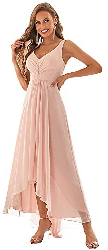 Ever-Pretty Robe de Soiree Double V-col Diamants synthetiques Devant la Poitrine 44 Rose