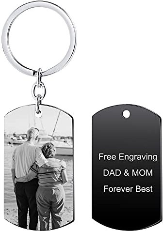 MunkiMix Porte Clef Personnalisable Porte Clé Personnalisé Gravure Photo/Date/Texte Porte Cles Personnalisée Acier Inoxydable Porte-clés Personnalisé Image pour Hommes Femmes Garçons Filles (B2)