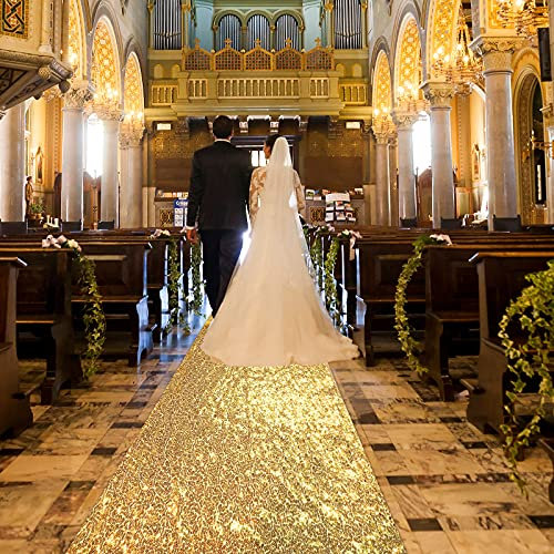 Irenare Pailletten Gangläufer für Hochzeit Glitzer Hochzeit Teppich Läufer 2 x 15 Ft Glitzernder Boden Teppich Läufer Glänzender Außengang Läufer Deko für Hochzeit Bridal Shower (Gold)