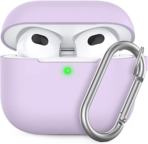 AhaStyle - Carcasa para AirPods 3, Funda de Silicona Flexible, protección AirPods 3rd, Fundas antigolpes integrales para Apple AirPods 3ª generación 2021 (Lavanda, con mosquetón)
