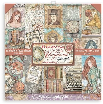 STAMPERIA INTERNATIONAL, KFT SBBL98 Scrapbooking Pad 10 Sheets cm, 5 (12x12) -Lady Vagabond Lifestyle, Various, 30,5x30,5 cm, 3