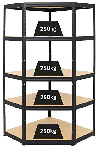 Proregal - Scaffale angolare slim a forma di elefante, 180 x 90 x 45 cm, portata 250 kg, colore: Nero