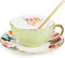 Porcelain Tea Cup with Saucers and Spoon, 8 Oz Floral Coffee Mug with Gold Trim Handle, British Ceramic Teacup Set, Espresso Cappuccino Latte Mugs for Wedding Birthday Party Table Decor (Apple Green)