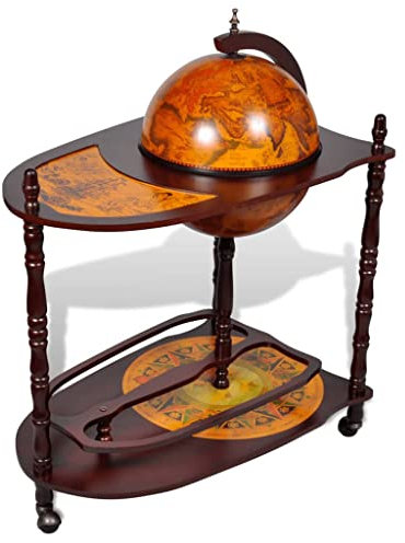 Makastle Barwagen mit Tischplatte und Ablageboden, Globusbar, Bartisch, Hausbar, Barwagen, Weltkugel, Cocktailbar, Dekobar, Tischbar, mit Rollen, Globus Bar, Freistehend, Braun