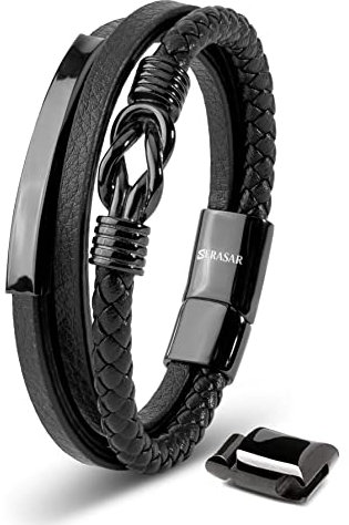 SERASAR Armband Jungen 17cm Schwarz Männer Leder Armreif Herren Lederband Herrenarmreif Armschmuck Schmuck Armkette Flecht Wickelarmband Kette Leather
