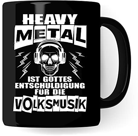 Heavy Metal Tasse à café Rocker Tasse à café en métal Idée cadeau Tasse à café en métal Cadeau drôle Humour Tasse à thé Witz Heavy Metal est une excuse de Dieu pour la musique folklorique (noir)