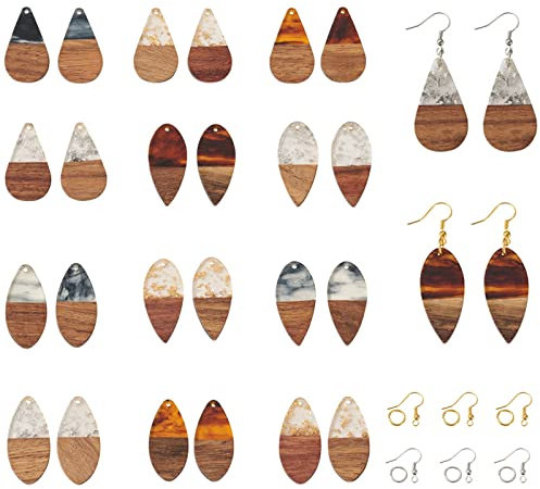 Crafans 24pcs ciondoli in legno per orecchini in resina per la creazione di gioielli fai da te kit di fornitura di orecchini in legno con 120 ganci per orecchini e anello di salto