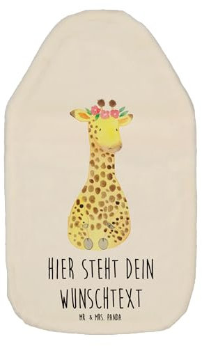 Mr. & Mrs. Panda Personalisierte Wärmflasche Giraffe Blumenkranz - Weiß