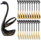 AnSaw Schwarzer Schwan-Sockelhalter mit 10 kleinen Kaffeelöffeln und 10 Dessertgabeln und Blattgriff-Set (Schwarz & Gold)