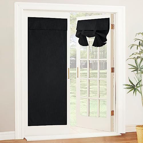PONY DANCE French Door Blinds No Drilling - Black Temporary Blinds for Windows Privacy Tie Up Portable Full Blackout Linen Curtains for Patio Corridor, 26x69-Inch, 1 Pc 