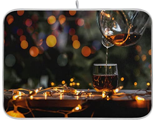 Tapis de séchage absorbant pour aliments et boissons - Isolation de l'eau - Pour machine à café - 40,6 x 45,7 cm - Whisky dans un verre sur le bar